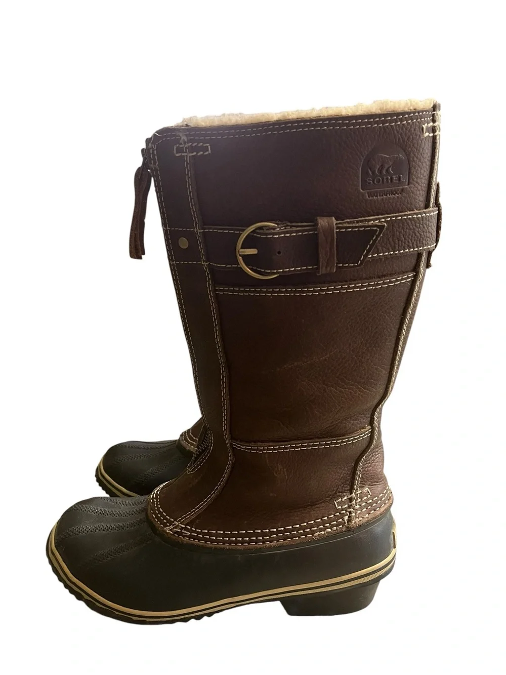 Sorel Winter Fancy Tall II Boots Womens 7 Brown Leather Waterproof Zip Snow Boot
